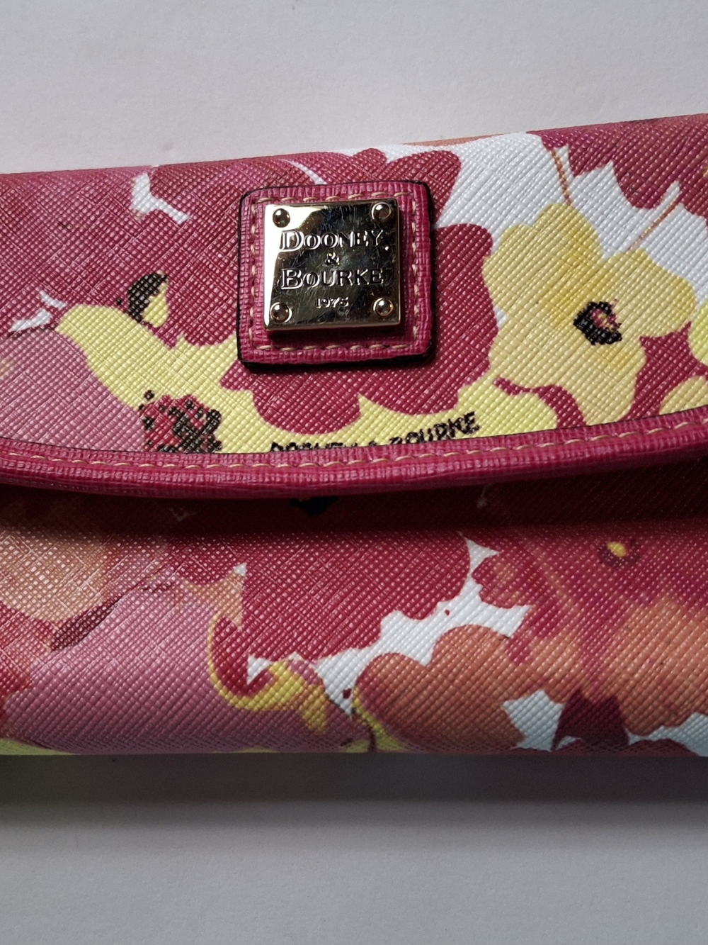 Dooney & Bourke Pink Floral Print Wallet with Yellow Accents